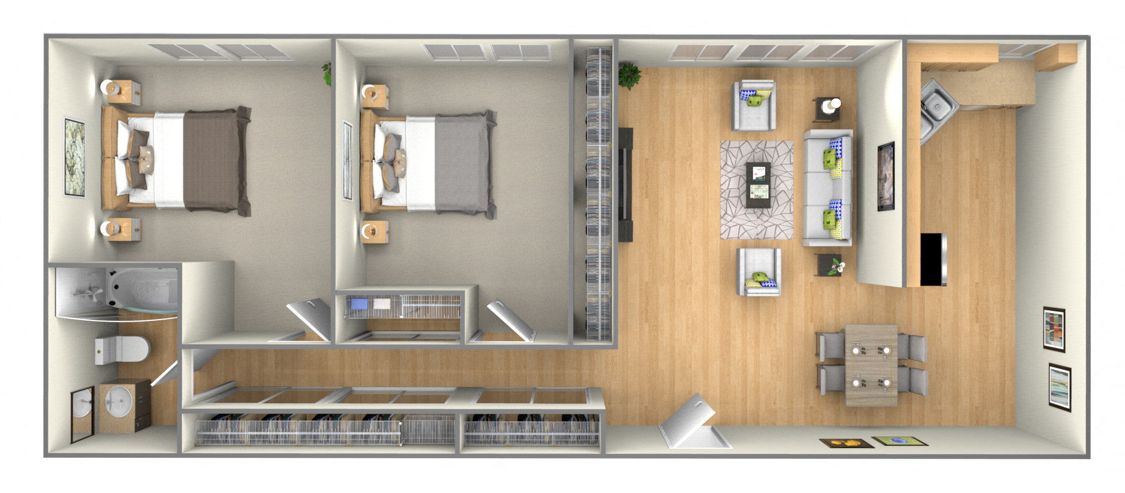 Floor plan for 2 beds, 1 bath, 900 sqft